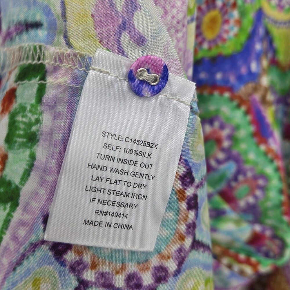 New Johnny Was Jannika Button Shirt Blouse 100% Silk Size 2X Plus Colorful - Picture 5 of 5